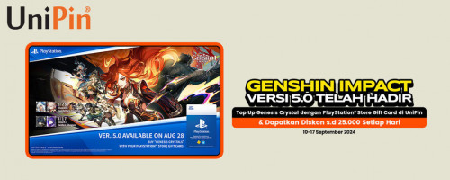 Ver 5.0 Genshin Impact telah Hadir! Top Up Genesis Crystal dengan PlayStation™ Store Gift Card di UniPin & Raih Diskon s.d 25.000 Setiap Hari