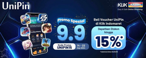 Promo Spesial 9.9 – Beli Voucher UniPin di Klik Indomaret, Dapatkan Diskon hingga 15%