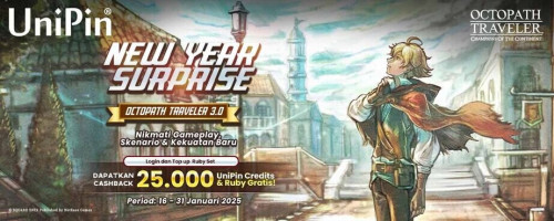 [New Year Surprise] Octopath Traveler 3.0 Hadirkan Gameplay Baru & Hadiah Berlimpah! Top Up Ruby Set di UniPin & Raih 25.000 UniPin Credits