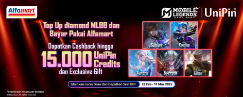Main Game Makin Seru! Top Up UniPin Credits pakai pembayaran Alfamart dapatkan Cashback Hingga 15.000 UniPin Credits dan Skin Ekslusif MLBB!