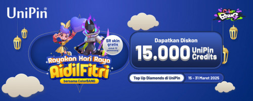 Rayakan Aidlifitri bersama ColorBANG - Top Up Diamonds di UniPin & Raih Diskon 15.000 + Skin Carly dan Ronin Gratis!