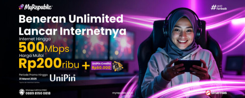 Promo Terbatas! Langganan MyRepublic di UniPin Sekarang! Internet Mulai 200 ribu + Bonus Voucher UniPin Rp50,000