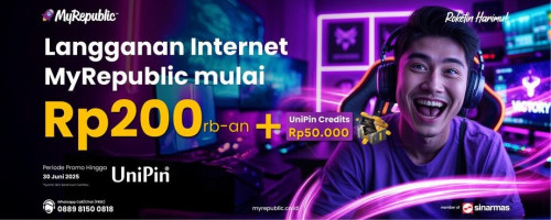 Promo Terbatas! Langganan Internet MyRepublic di UniPin Sekarang! Dapatkan Harga Spesial Mulai Dari 200 ribuan + Bonus Voucher UniPin Rp50,000