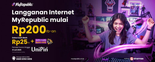 Promo Terbatas! Langganan Internet MyRepublic di UniPin Sekarang! Dapatkan Harga Spesial Mulai Dari 200rb + Extra Cashback Rp25,000 & Bonus Voucher UniPin Rp50,000
