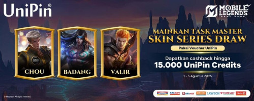 Top Up Diamonds MLBB Pakai Voucher UniPin, Cashback 15.000 UniPin Credits dan Mainkan Task Master Skin Series Draw!